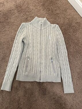 Ralph Lauren Light Gray Cable-Knit Zip Cardigan